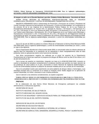 Norma Oficial Mexicana De Cia Vigil An Cia Epidemiologica Nom-em-003-ssa2-2008